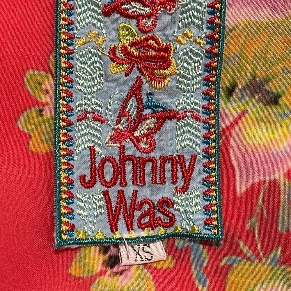 Johnny Was Red Floral Short Sleeve Tunic with Tassel Tie Size XS - EUC - Picture 6 of 7